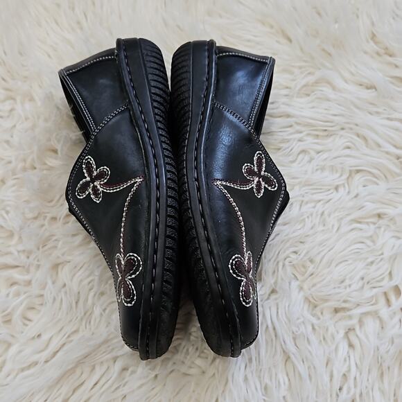 Spring Step Girls Black Leather Clog Embroidered Shoes - Picture 5 of 7